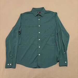 Untuckit Shirt Men M Green Geometric Performance Slim Fit Button Up Long Sleeve